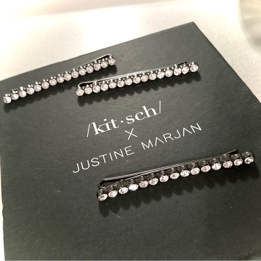 Set of 3 Kitsch x Justine Marjan Straight Rhinestone Bobby Pins Hair